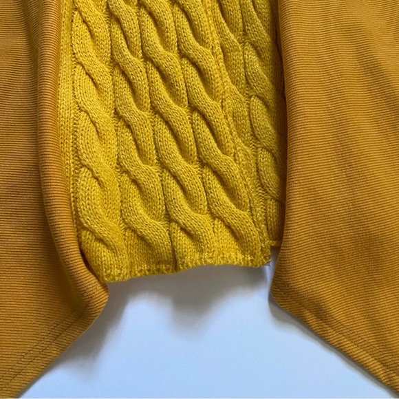 EUC DRESSFO CABLE COLLAR LONG TAPERED Mustard Gold CARDIGAN SWEATER w BUCKLE MED - Picture 7 of 12